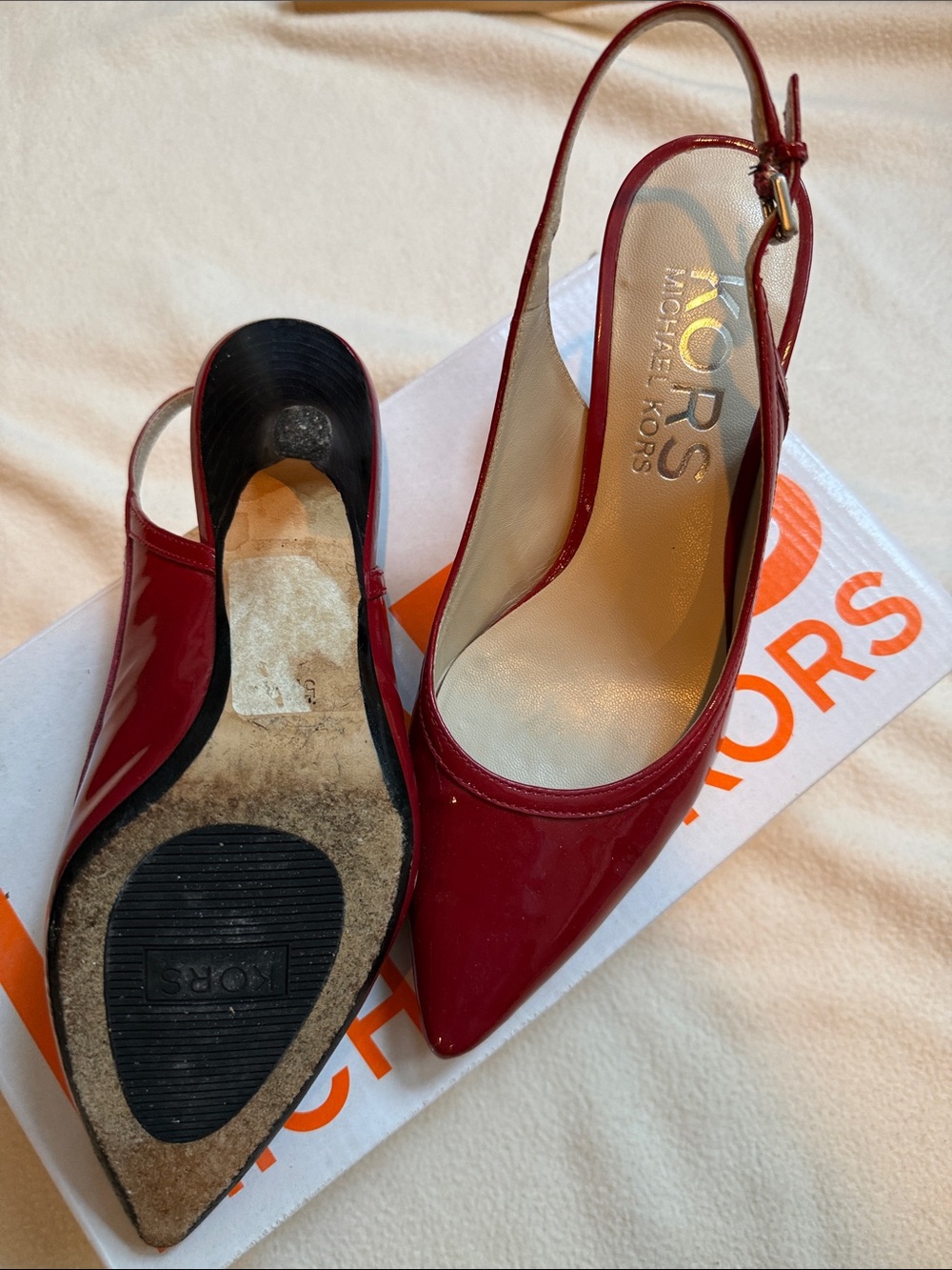 Michael Kors Red Patent Leather Pointed Slingback Heels - Picture 2 of 5